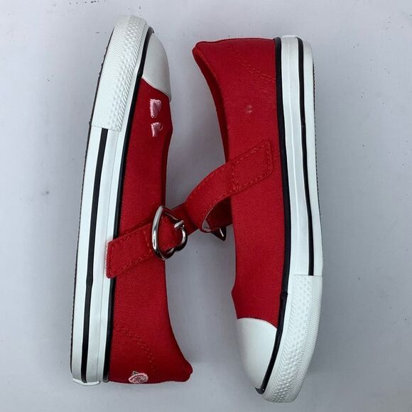 New! Chuck Taylor All Star Dainty Mary Jane Red Textile Ballet Infant Shoes Sz 9 - Picture 4 of 9